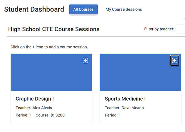 Screenshot showing a corner of the student dashboard screen